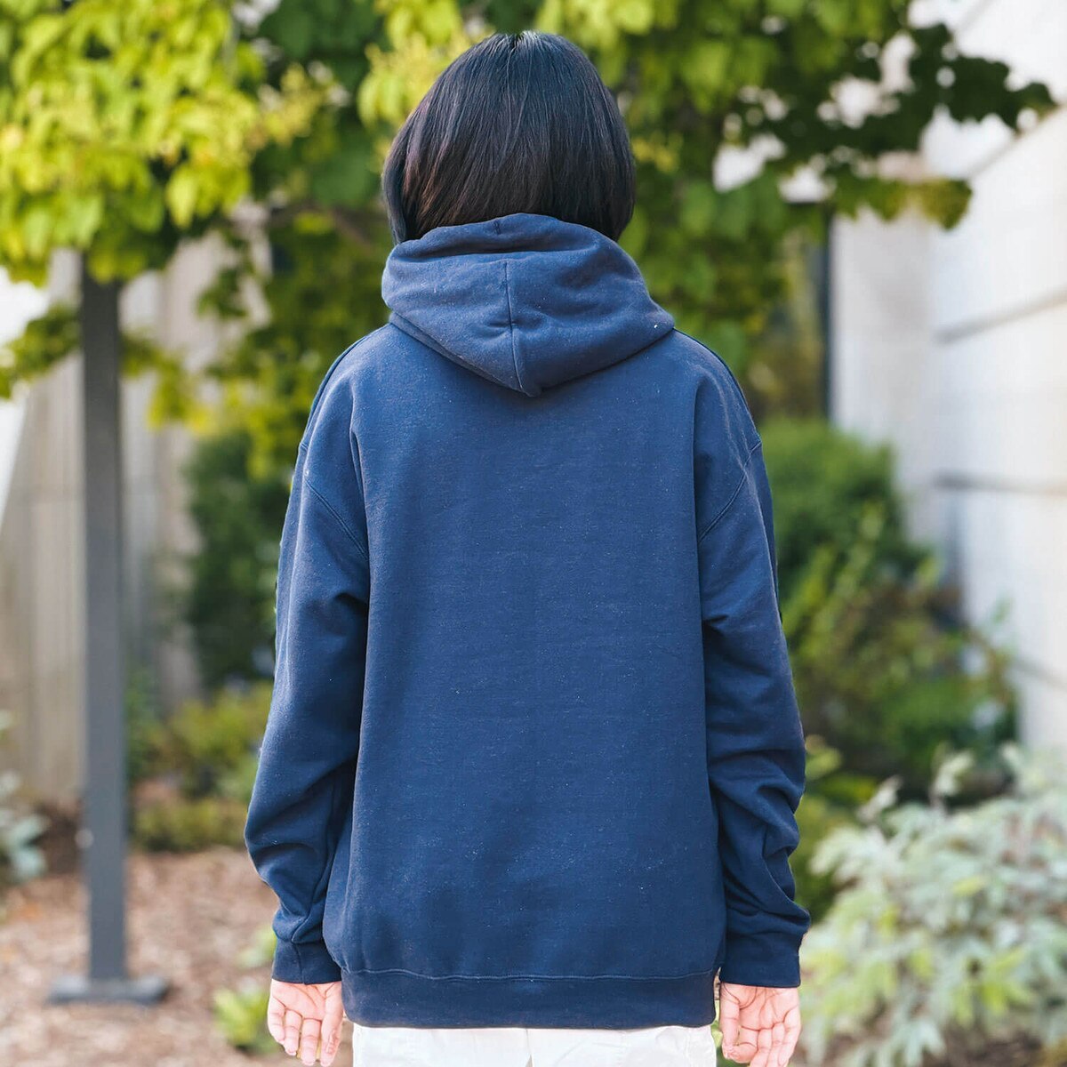 Back of Champion Spirit Collection Cyclones Navy Powerblend Hooded Sweatshirt